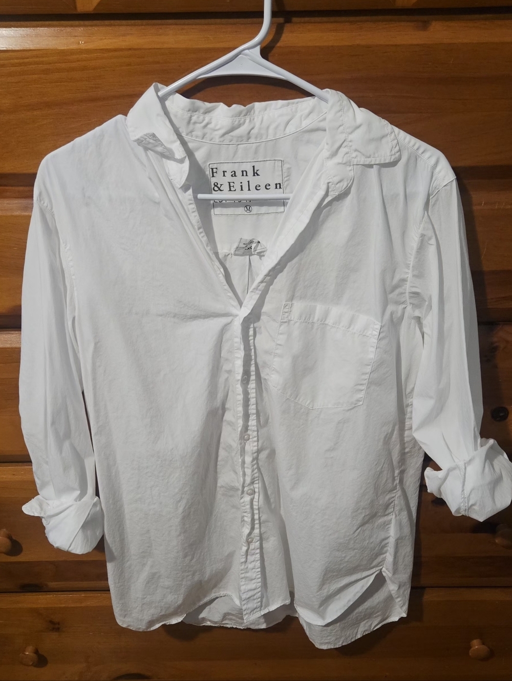 Frank & Eileen Joedy Crinkle Boyfriend Button-Up Shirt White M - Picture 2 of 6
